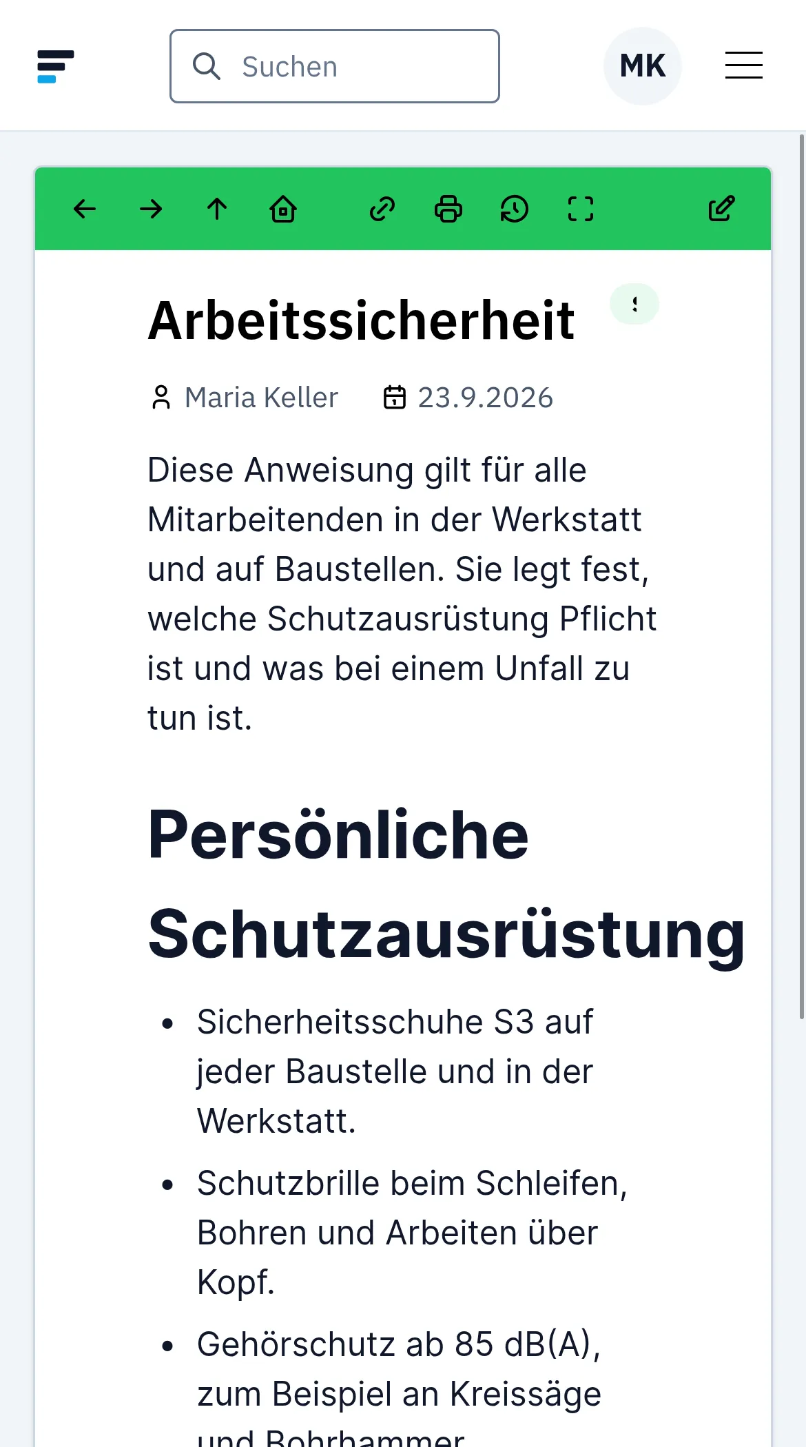 Dieselbe Arbeitsanweisung auf einem Smartphone.